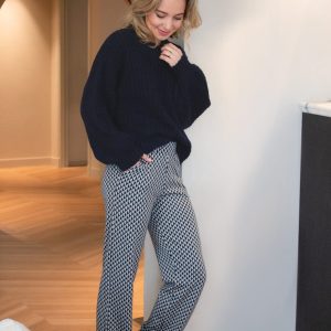 Pant Straight | Donkerblauw/Beige