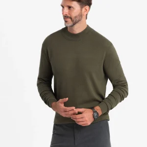 Ombre – Heren Sweater – Half Turtleneck – Groen Olijf – Italianstyle – Art.nr. TN-0100GO