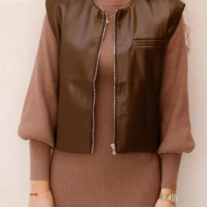 Dani Leather Gilet Brown