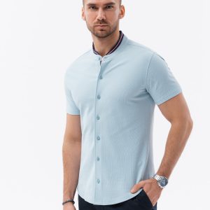 Ombre – Heren Italiaans Overhemd – Korte Mouw – Lichtblauw – Korte kraag – Art.nr. K543