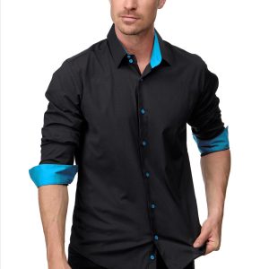 ItalianStyle – Herenoverhemd – Slimfitmodel – Zwart Turkis Blauw – Art.nr. R-44