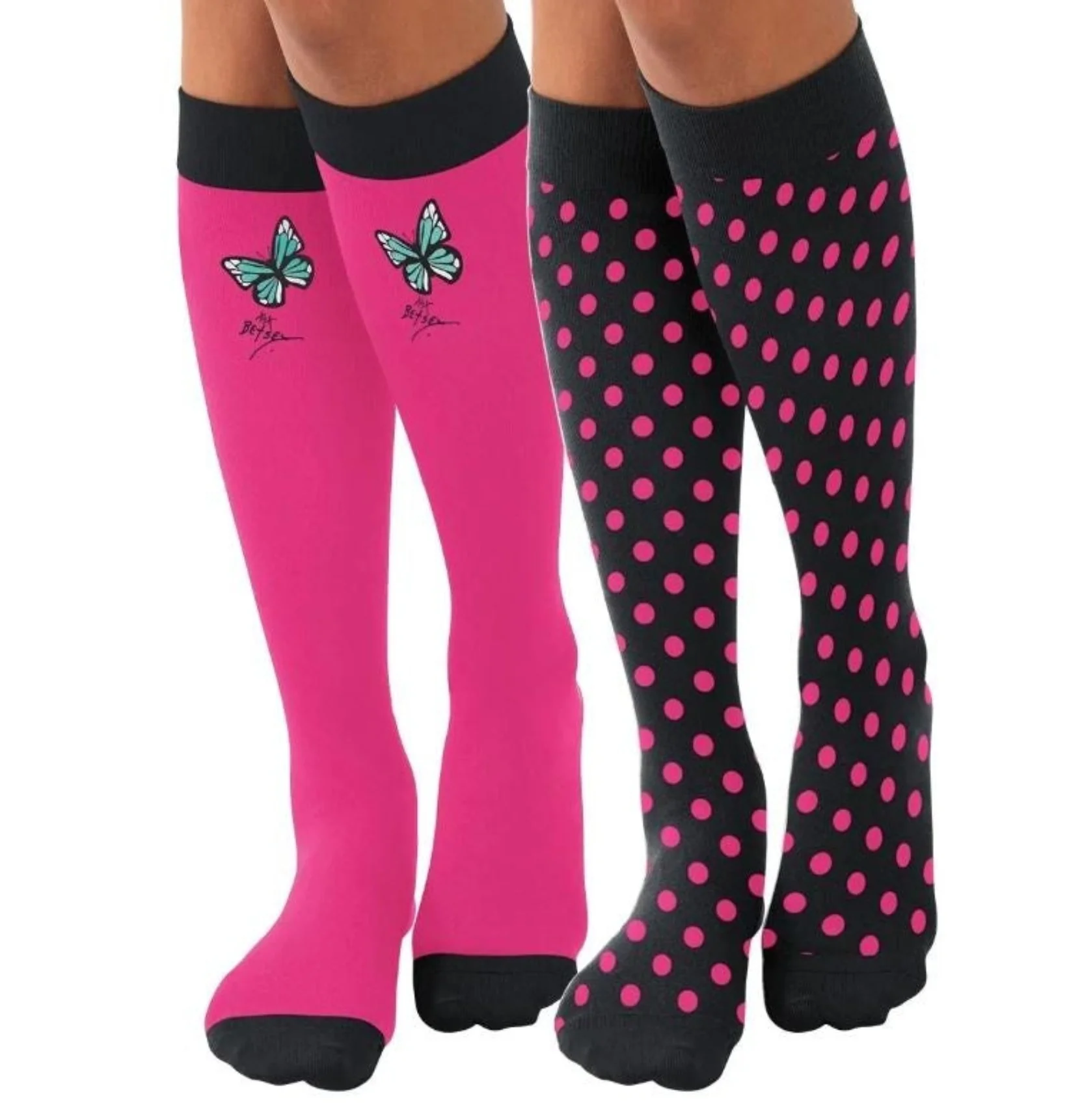 Betsey Johnson compressie kousen Vlinder en Polka 2 paar - Afbeelding 2