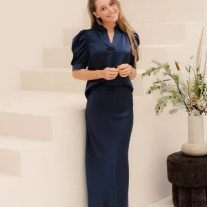Roella heavy sateen blouse midnight blue