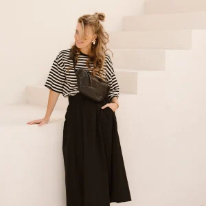 Yara long poplin skirt black