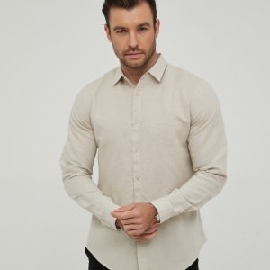 Yves Enzo – Heren Italiaans Overhemd – Beige – Linnen – Italian-Style – Art.nr. YE30-3